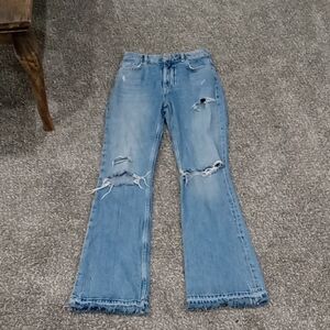 Bershka Distressed Light Blue Women's Jeans With Raw Hem 25" Waist